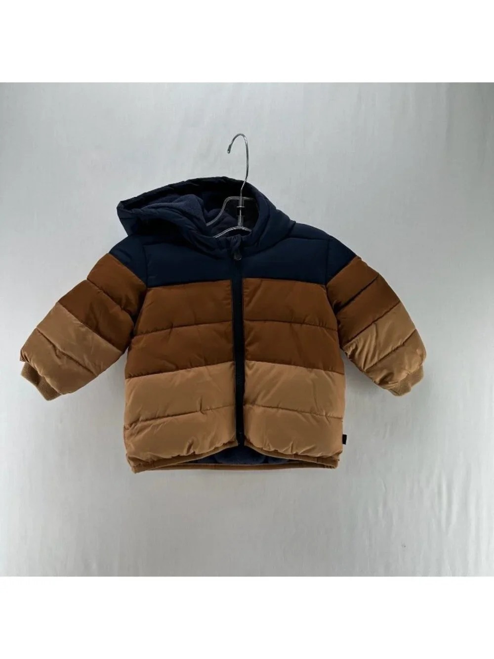 BabyGap ColdControl Colorblock Puffer Jacket Boys 12-18M Hood Fleece Brown Navy